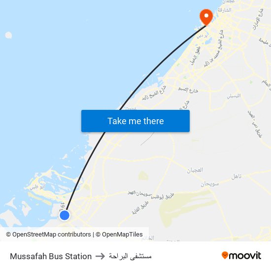 Mussafah Bus Station to مستشفى البراحة map