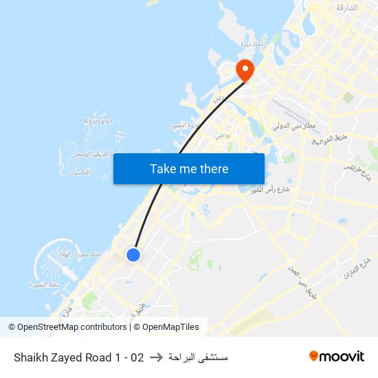 Shaikh Zayed  Road 1 - 02 to مستشفى البراحة map