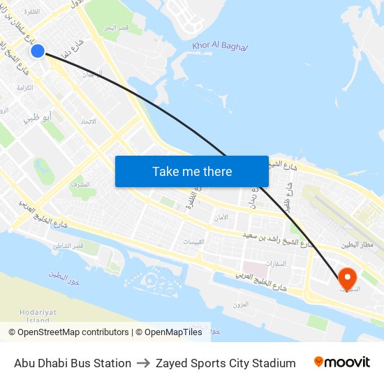 Abu Dhabi Bus Station to Zayed Sports City Stadium map