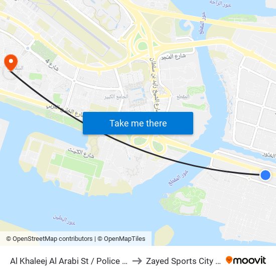 Al Khaleej Al Arabi St / Police Check Point to Zayed Sports City Stadium map