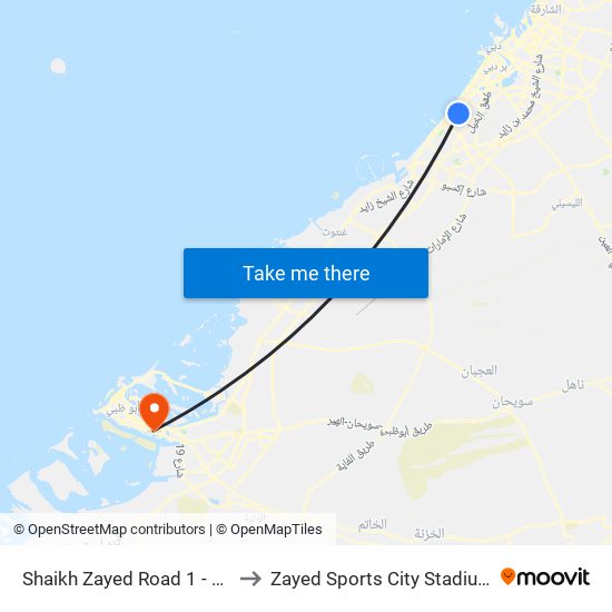 Shaikh Zayed  Road 1 - 02 to Zayed Sports City Stadium map