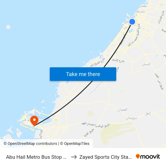 Abu Hail Metro Bus Stop A - 06 to Zayed Sports City Stadium map