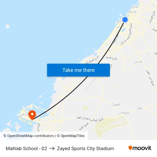 Mahlab School - 02 to Zayed Sports City Stadium map