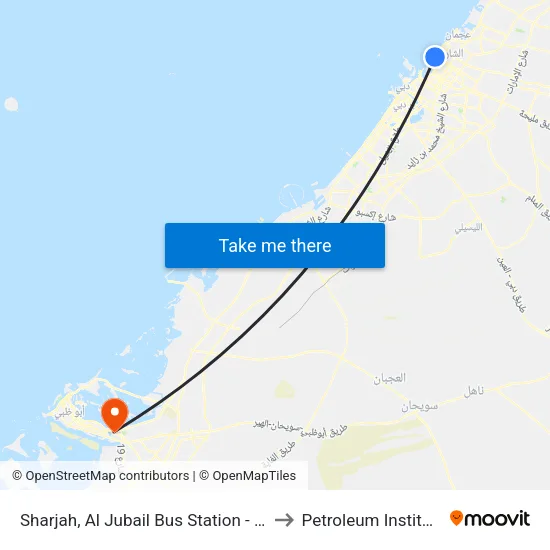 Sharjah, Al Jubail Bus Station - 02 to Petroleum Institute map