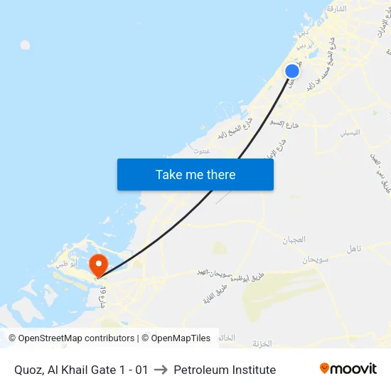 Quoz, Al Khail Gate 1 - 01 to Petroleum Institute map