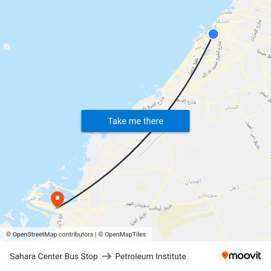 Sahara Center Bus Stop to Petroleum Institute map