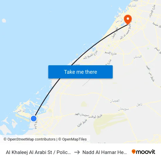 Al Khaleej Al Arabi St / Police Check Point to Nadd Al Hamar Health Center map