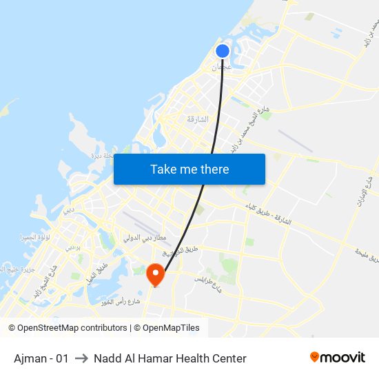 Ajman - 01 to Nadd Al Hamar Health Center map