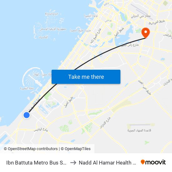 Ibn Battuta  Metro Bus Stop - 7 to Nadd Al Hamar Health Center map