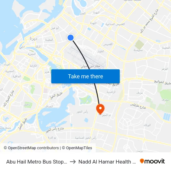 Abu Hail Metro Bus Stop A - 06 to Nadd Al Hamar Health Center map