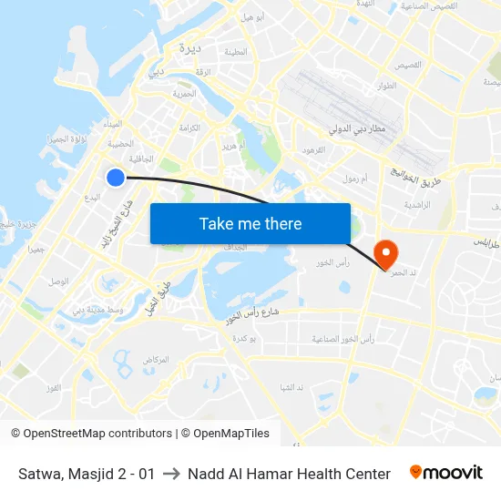 Satwa, Mosque 2 - 01 to Nadd Al Hamar Health Center map