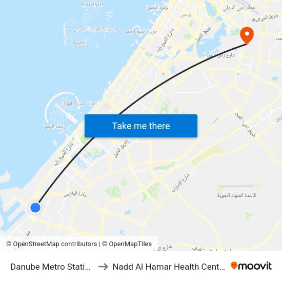 Danube Metro Station to Nadd Al Hamar Health Center map