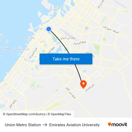 Union Metro Station to Emirates Aviation University map