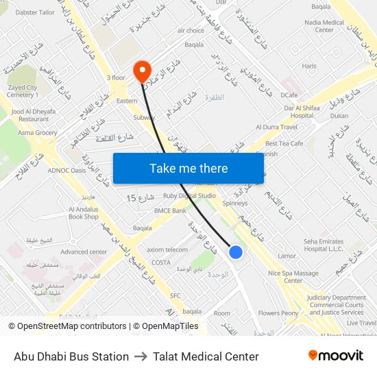 Abu Dhabi Bus Station to Talat Medical Center map