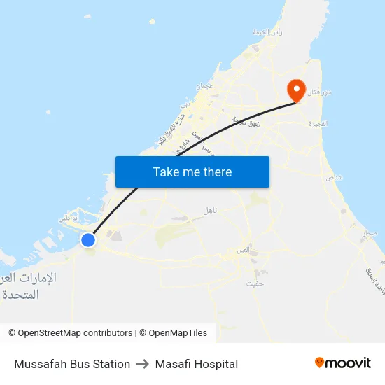 Mussafah Bus Station to Masafi Hospital map