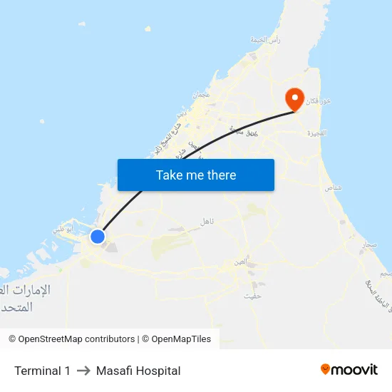Terminal 1 to Masafi Hospital map