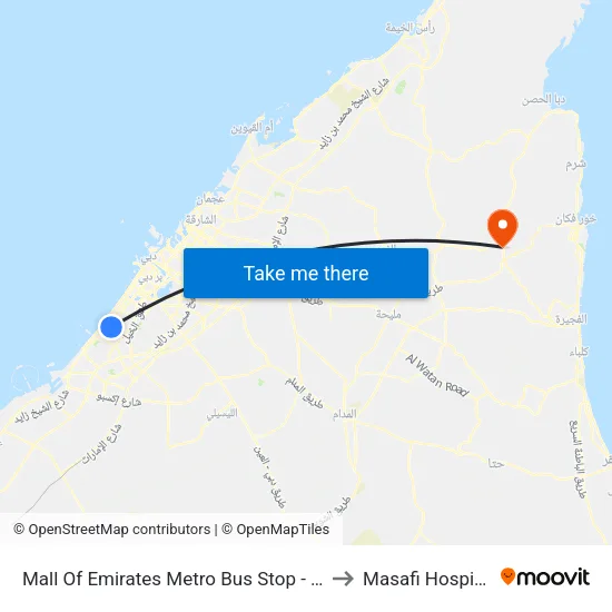 Mall of Emirates Metro Bus Stop - 04 to Masafi Hospital map