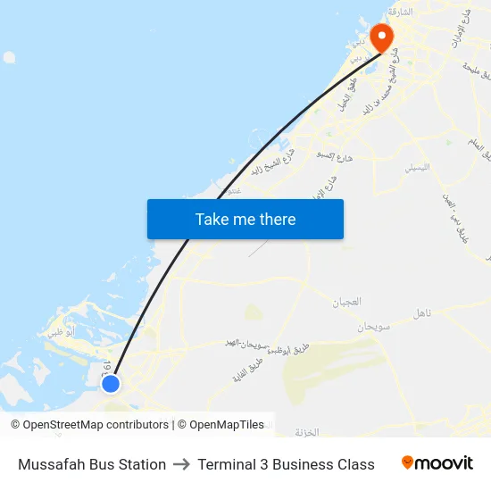 Mussafah Bus Station to Terminal 3 Business Class map