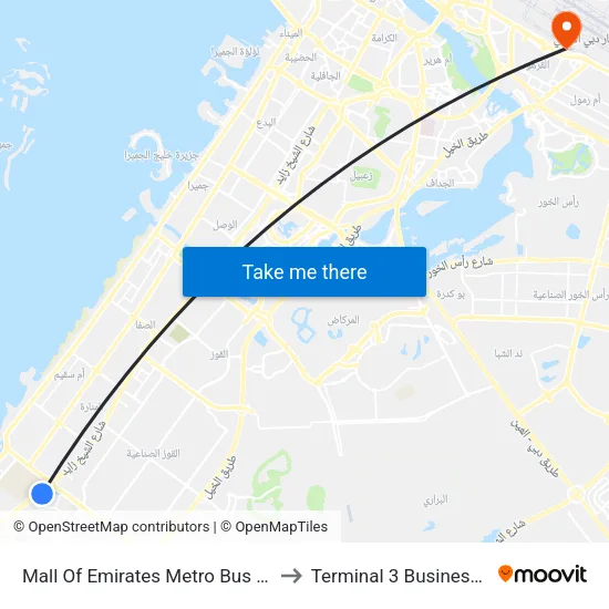 Mall Of  Emirates Metro Bus Stop - 05 to Terminal 3 Business Class map