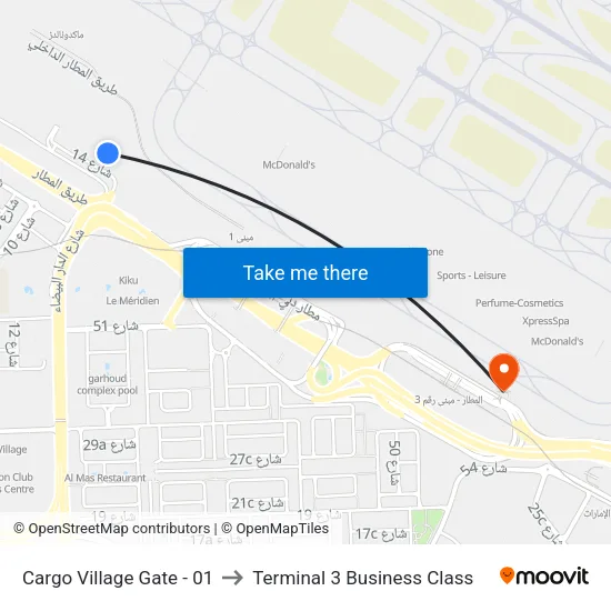 Cargo Village Gate - 01 to Terminal 3 Business Class map