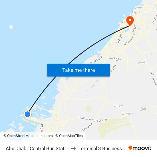 Abu Dhabi, Central Bus Station - 01 to Terminal 3 Business Class map