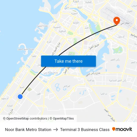 Noor Bank Metro Station to Terminal 3 Business Class map