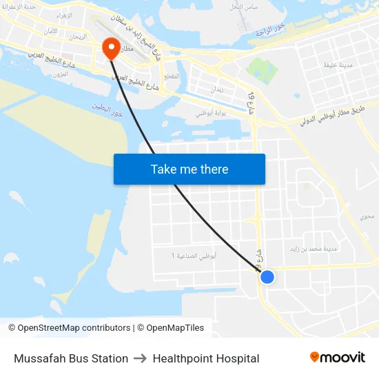 Mussafah Bus Station to Healthpoint Hospital map