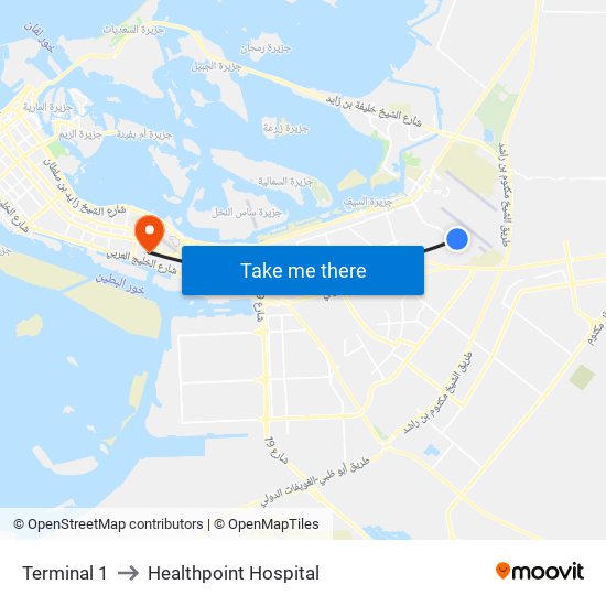 Terminal 1 to Healthpoint Hospital map