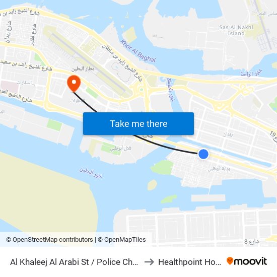 Al Khaleej Al Arabi St / Police Check Point to Healthpoint Hospital map