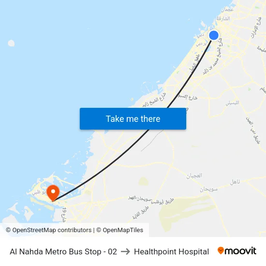 Al Nahda Metro Bus Stop - 02 to Healthpoint Hospital map