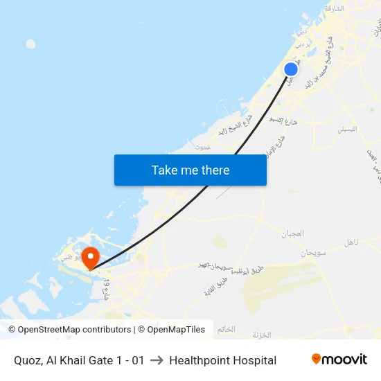 Al Quoz, Al Khail Gate 1 - 01 to Healthpoint Hospital map