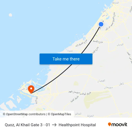 Quoz, Al Khail Gate 3 - 01 to Healthpoint Hospital map