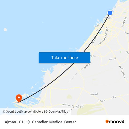 Ajman - 01 to Canadian Medical Center map