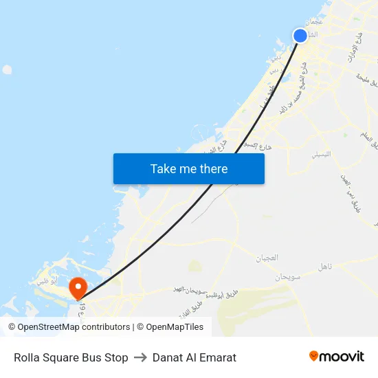 Rolla Square Bus Stop to Danat Al Emarat map