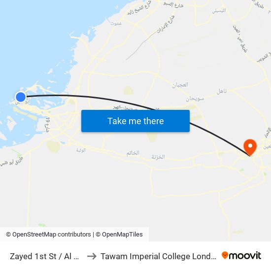 Zayed 1st St / Al Reef Hospital to Tawam Imperial College London Diabetes Center map