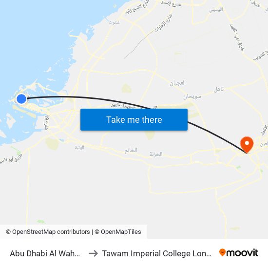 Abu Dhabi Al Wahda Bus Station to Tawam Imperial College London Diabetes Center map