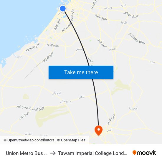 Union Metro Bus Stop C - 02 to Tawam Imperial College London Diabetes Center map