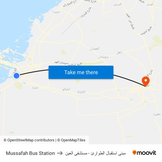 Mussafah Bus Station to مبنى استقبال الطوارئ - مستشفى العين map