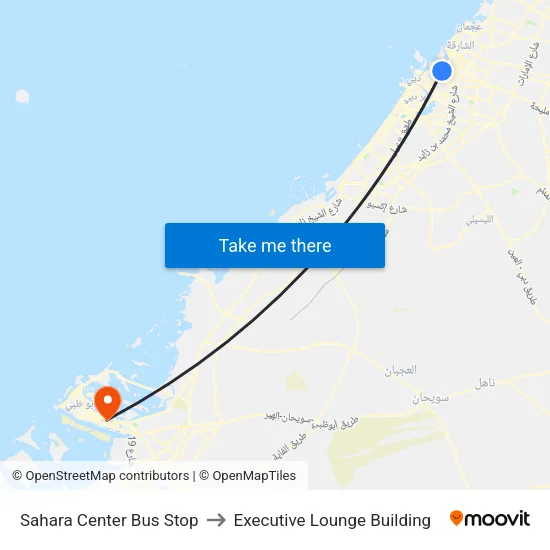 Sahara Center Bus Stop to Executive Lounge Building map