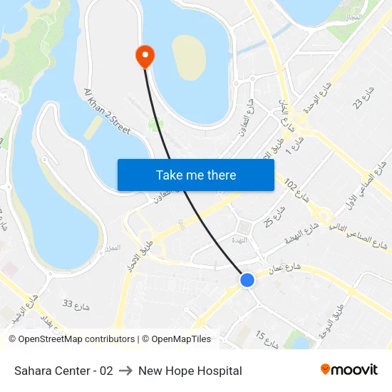 Sahara Center - 02 to New Hope Hospital map