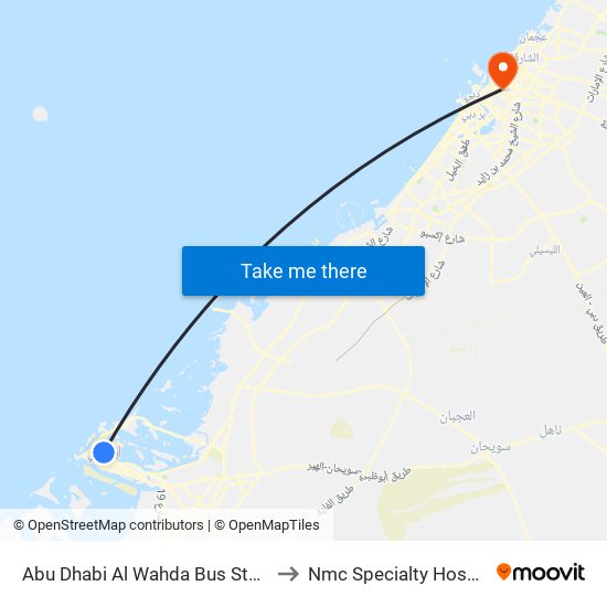 Abu Dhabi Al Wahda Bus Station to Nmc Specialty Hospital map