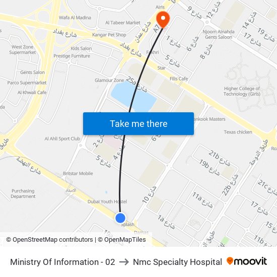 Ministry Of Information - 02 to Nmc Specialty Hospital map