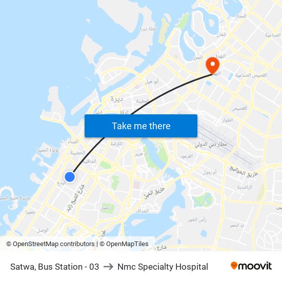 Satwa, Bus Station - 03 to Nmc Specialty Hospital map