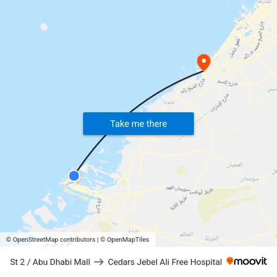 Street 2 / Abu Dhabi Mall to Cedars Jebel Ali Free Hospital map