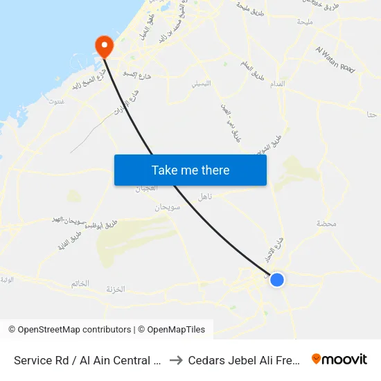 Service Road / Al Ain Central Bus Station to Cedars Jebel Ali Free Hospital map