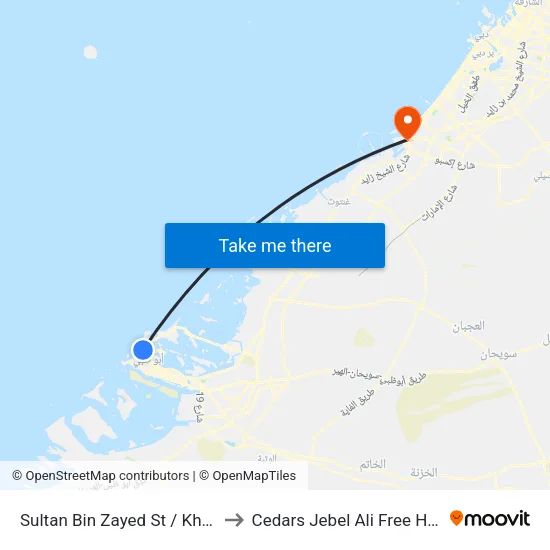Sultan Bin Zayed Street / Khalifa Street to Cedars Jebel Ali Free Hospital map
