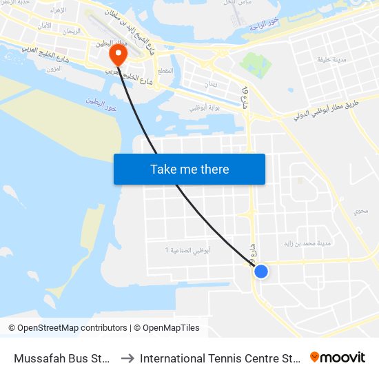 Mussafah Bus Station to International Tennis Centre Stadium map