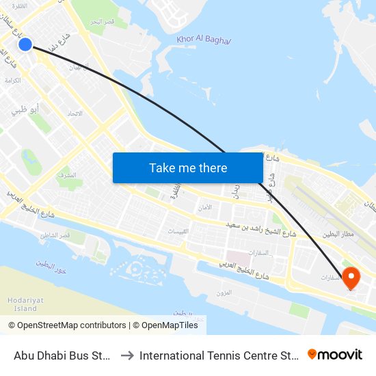 Abu Dhabi Bus Station to International Tennis Centre Stadium map