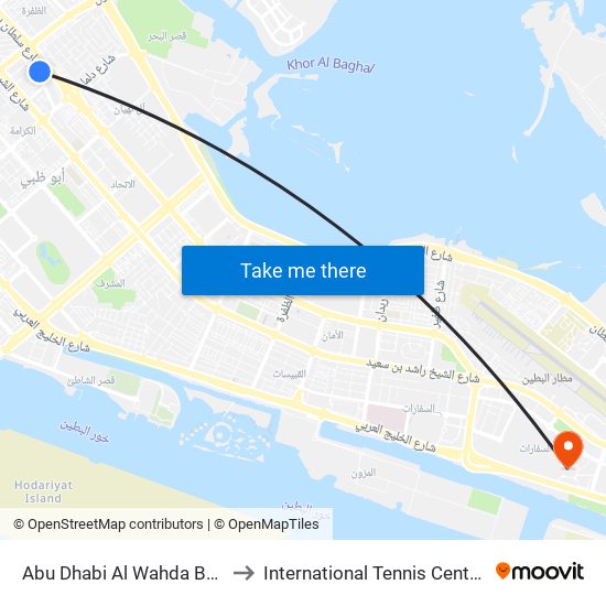 Abu Dhabi Al Wahda Bus Station to International Tennis Centre Stadium map