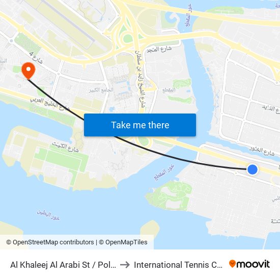 Al Khaleej Al Arabi St / Police Check Point to International Tennis Centre Stadium map